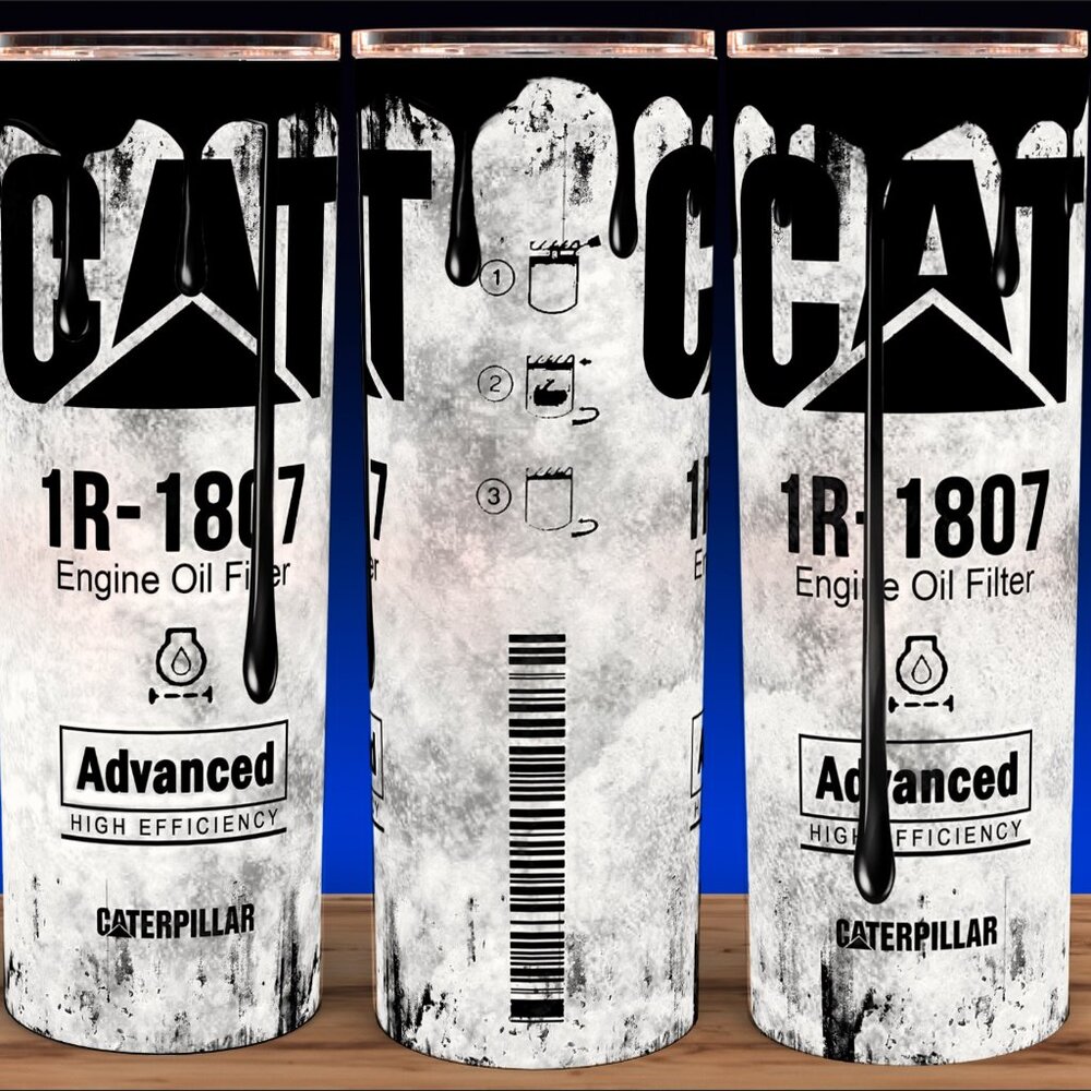 Cat Caterpillar 1R-1807  White Distressed Oil Lube Filter Tumbler 20oz
